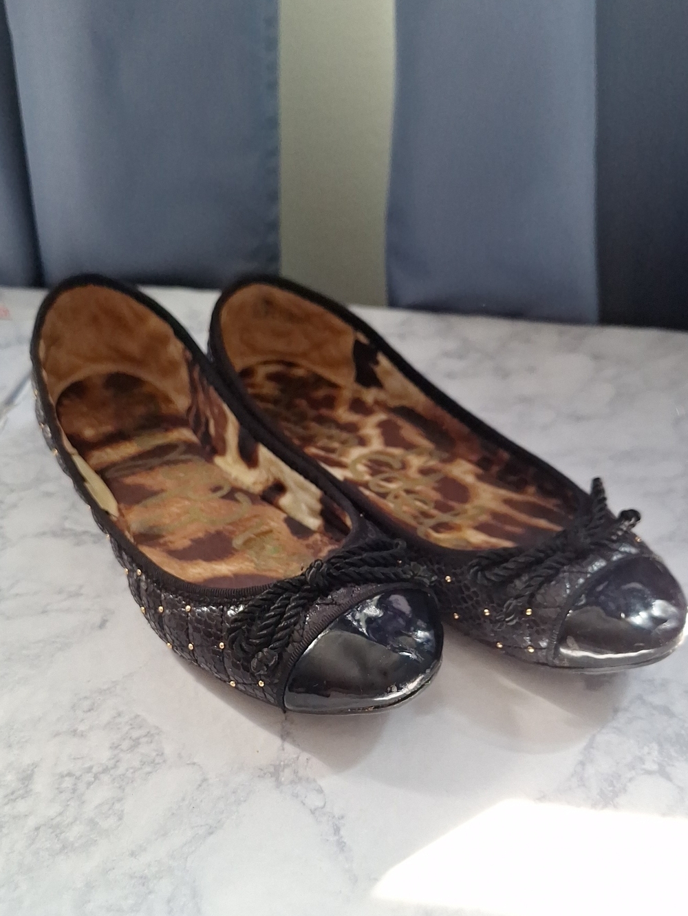 Edelmans Black Women's Braided Cap-Toe Ballet Flats